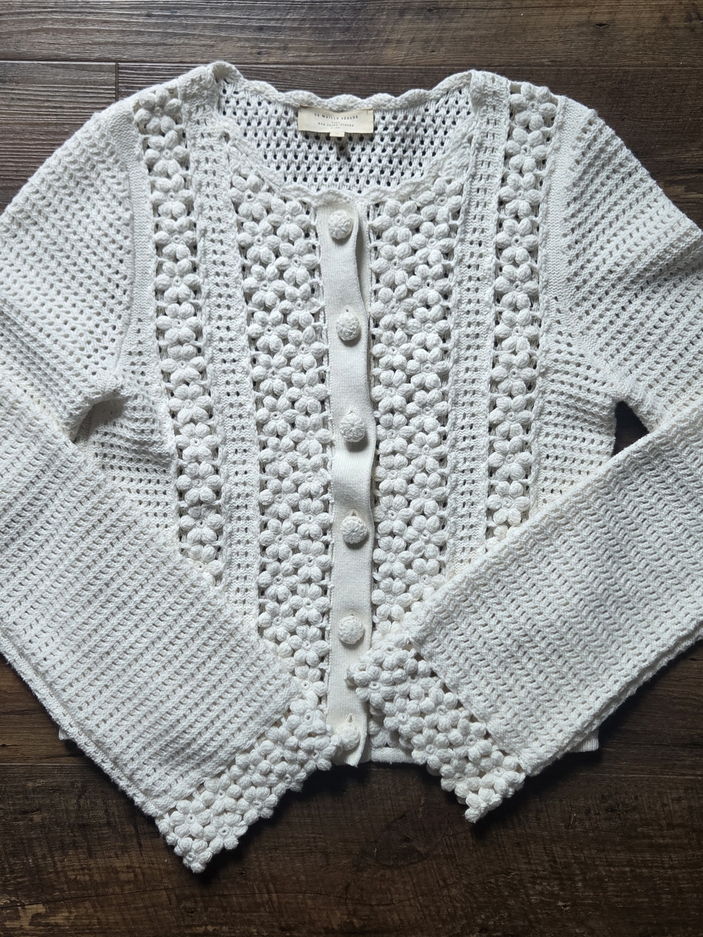 Crochet-Front Women's Sweater Cardigan in Cream
